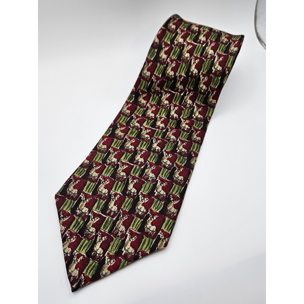 J. Garcia Mens Silk Tie Dracula-Claus Collection 26 Reindeer Burgundy Green 1996